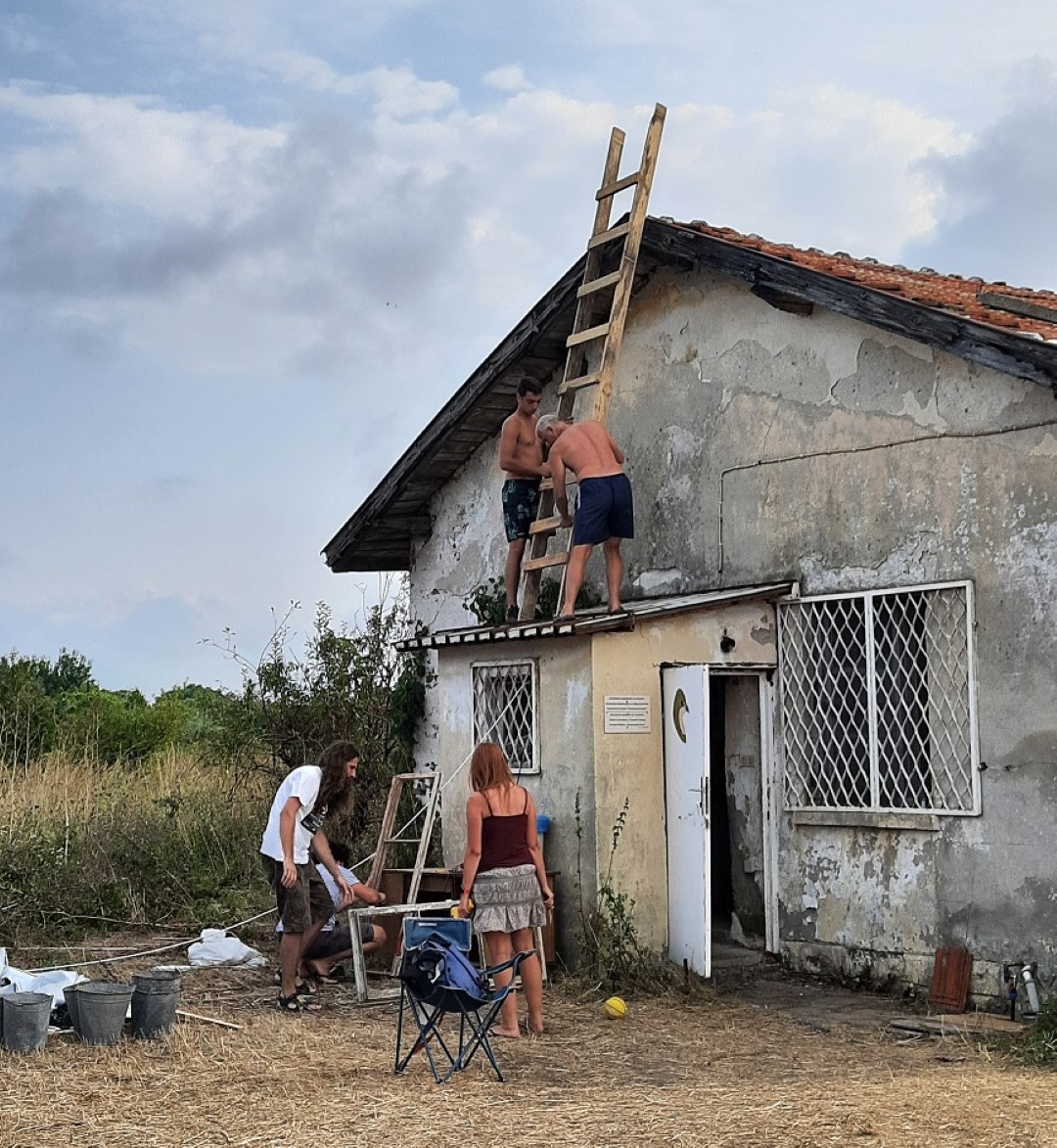 people repairing the roof